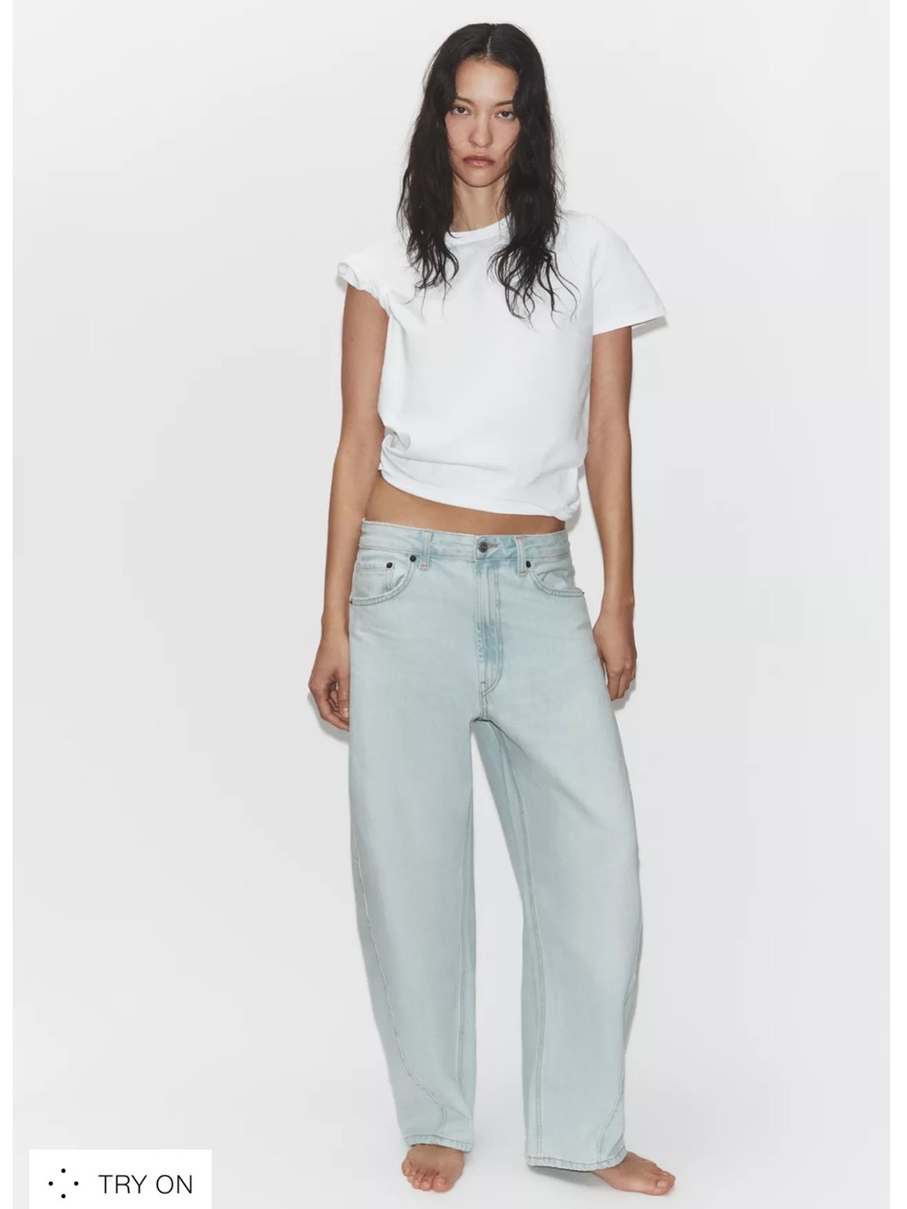 Zara TRF Baggy Mid-Rise Balloon Jeans, Light Blue, 34 (US size 2)